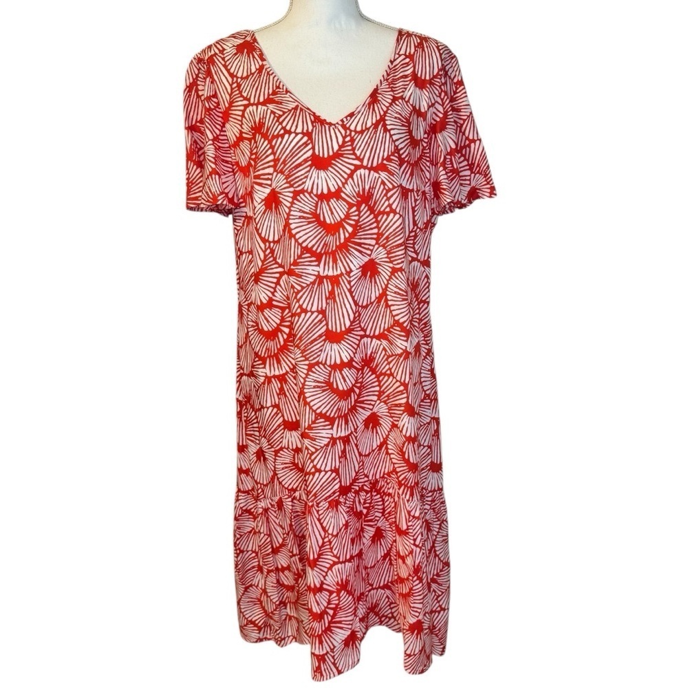 Tommy Bahama Tropical Midi Dress Poppy Red White Flutter Sleeve Size M